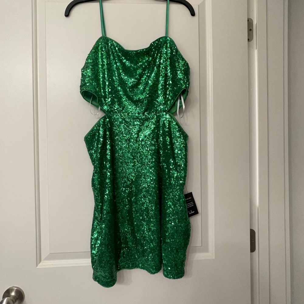 Lulus Green Sequin Cutout Dress